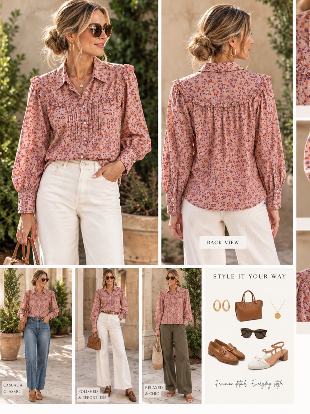 NWT Burberry Rococo Pink Floral Ruffle-Yoke Blouse size 10